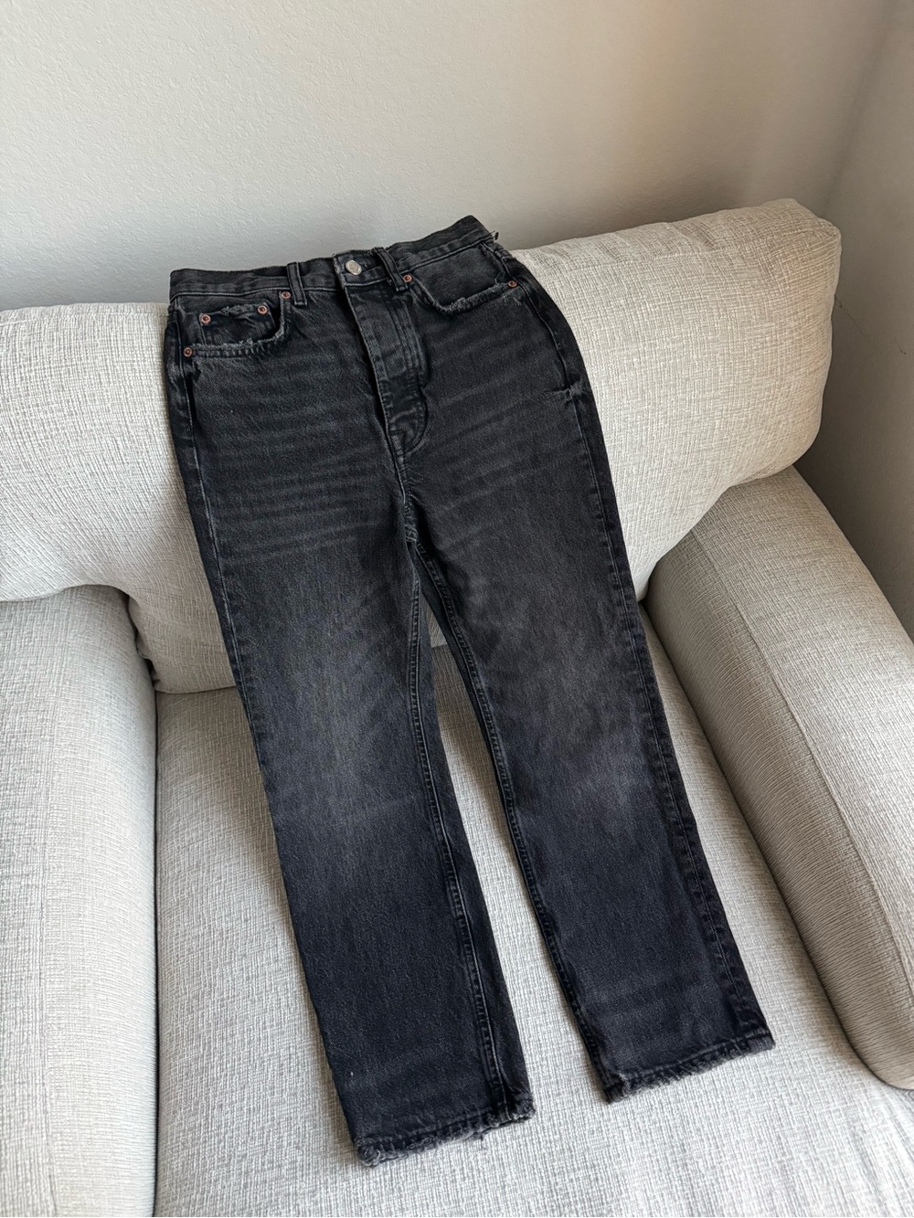 Zara Black Washed Straight-Leg Jeans